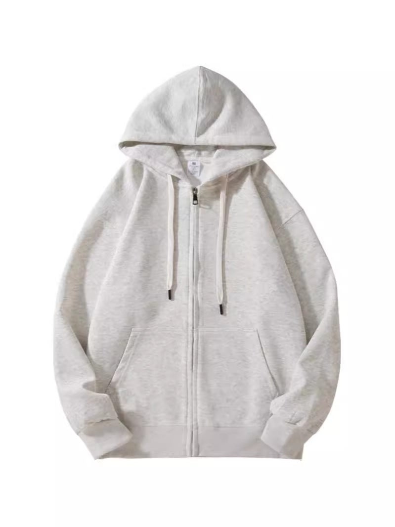300G Fabric Cotton Single Zipper Hooded Sweater Cardigan Shoulder Loose Version Casual Printable Logo - Image 4
