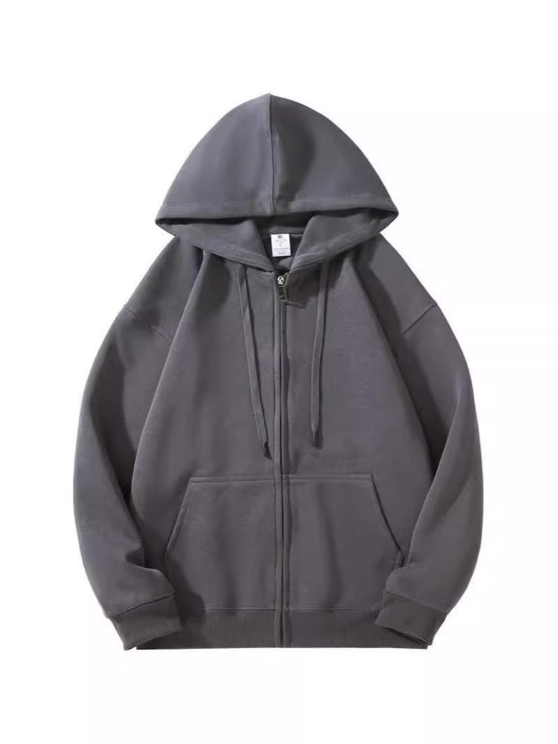 300G Fabric Cotton Single Zipper Hooded Sweater Cardigan Shoulder Loose Version Casual Printable Logo - Image 5