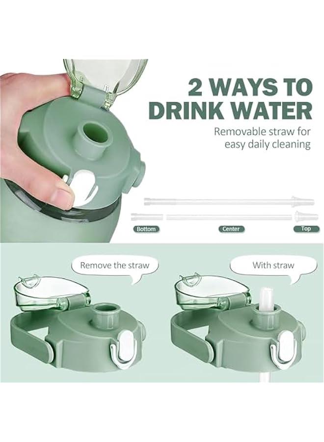 هوكور زجاجات مياه زجاجية سعة 64 اونصة مع ماصة من هوكور، زجاجة نصف جالون تحفيزية مع حافظة سيليكون وعلامات للوقت، ابريق ماء زجاجي كبير مانع للتسرب لصالة الالعاب الرياضية والمنزل والمكتب (اخضر) - Image 4