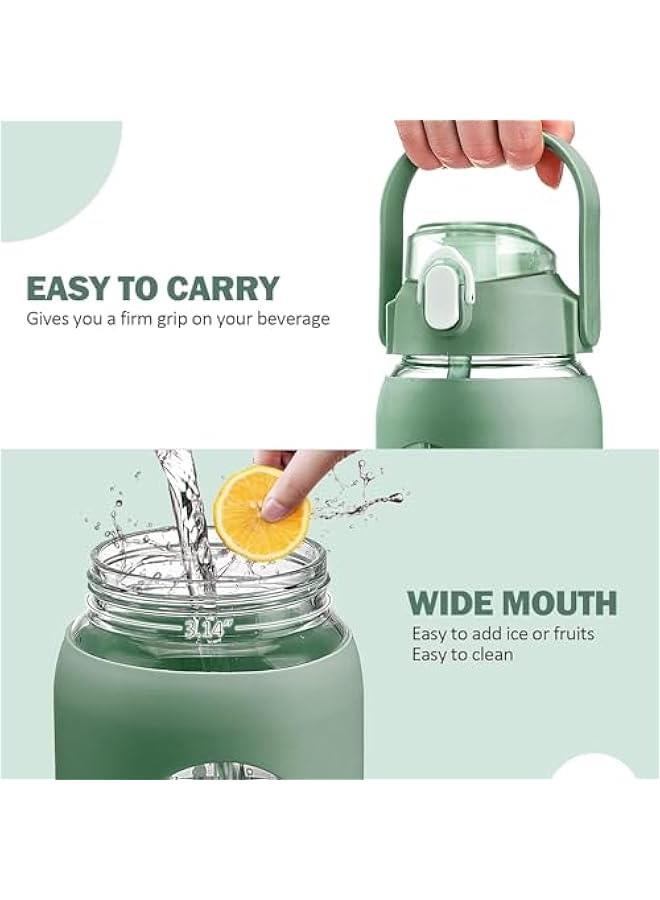 هوكور زجاجات مياه زجاجية سعة 64 اونصة مع ماصة من هوكور، زجاجة نصف جالون تحفيزية مع حافظة سيليكون وعلامات للوقت، ابريق ماء زجاجي كبير مانع للتسرب لصالة الالعاب الرياضية والمنزل والمكتب (اخضر) - Image 5