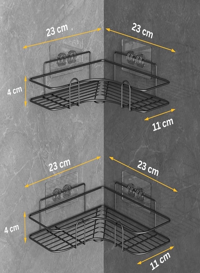 Pathavi Adhesive Wall-Mounted Corner Shelf Rack - Rustproof Metal Kitchen & Bathroom Organizer for Spices, Toiletries, and Cleaning Supplies, No Drill Installation (Black) - Image 2
