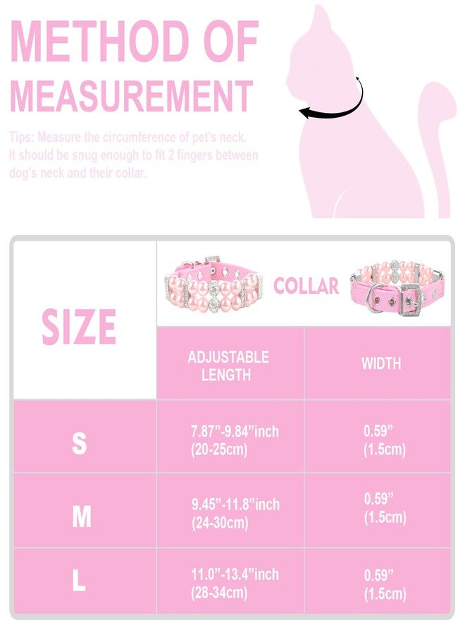 HOWWFALY Dog Cat Pearl Collars with Crystal Rhinestone PU Leather Collars Necklace Adjustable CollarDog Chain Cat White Pearl Pet Collar(Pink, Small) - Image 2