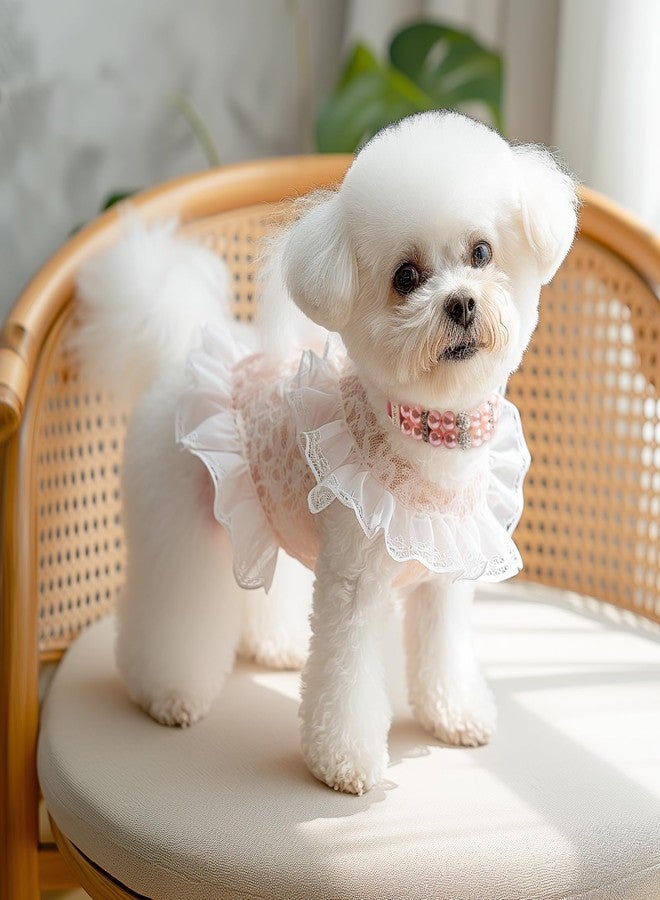 HOWWFALY Dog Cat Pearl Collars with Crystal Rhinestone PU Leather Collars Necklace Adjustable CollarDog Chain Cat White Pearl Pet Collar(Pink, Small) - Image 4