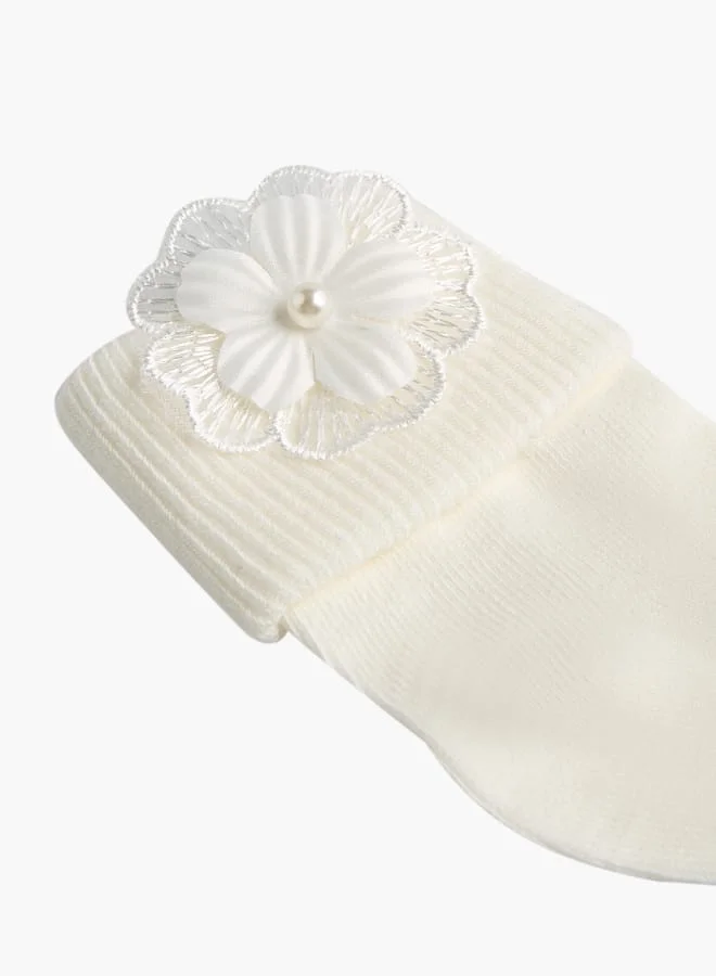ليتل ميسي Girls Ribbed Non-Terry Ankle Length Socks with Frill Detail - Set of 3
