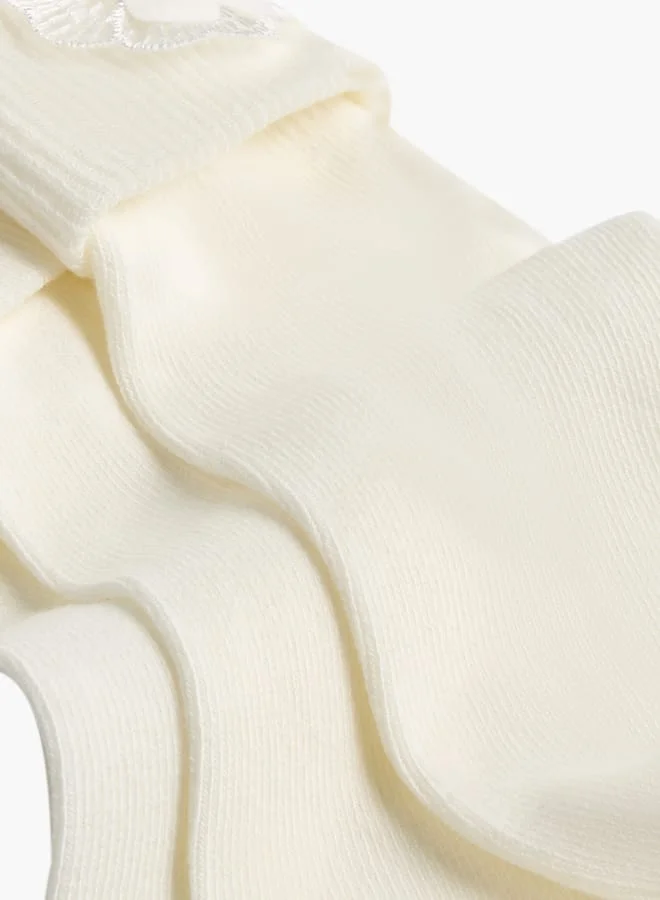 ليتل ميسي Girls Ribbed Non-Terry Ankle Length Socks with Frill Detail - Set of 3