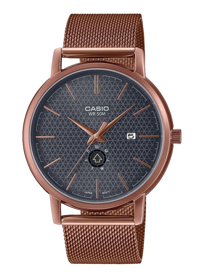 Casio Men Watch Analog Grey Dial Stainless Steel Rose Gold Ion Plated Band and Case MTP-B125MR-8AVDF.