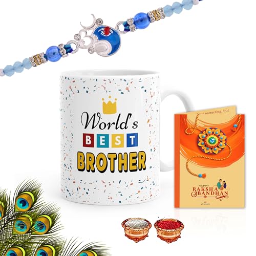 Gift Arcadia Rakhi Gift Set for Brother Coffee Mugs 330ml, Rakhi with Mug Gift Combo, Ceramic Cup, Kids Mug (BR-1) - Image 1