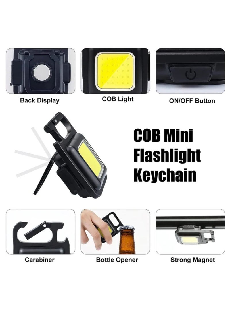 DIGI CORE Pack Of 2 Pcs COB Light Small  Keychain Light 800Lumens Bright Mini Flashlight Rechargeable 4 Light Modes Portable Pocket Flashlight with Folding Bracket Magnet Base Bottle Opener for Camping Wal - Image 5