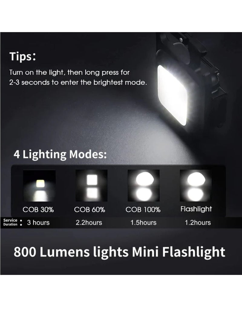 DIGI CORE Pack Of 2 Pcs COB Light Small  Keychain Light 800Lumens Bright Mini Flashlight Rechargeable 4 Light Modes Portable Pocket Flashlight with Folding Bracket Magnet Base Bottle Opener for Camping Wal - Image 4