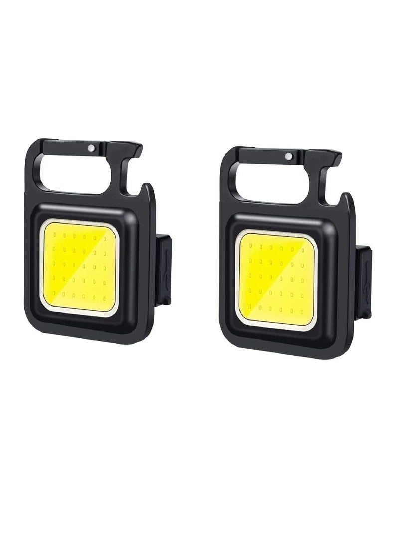 DIGI CORE Pack Of 2 Pcs COB Light Small  Keychain Light 800Lumens Bright Mini Flashlight Rechargeable 4 Light Modes Portable Pocket Flashlight with Folding Bracket Magnet Base Bottle Opener for Camping Wal - Image 1