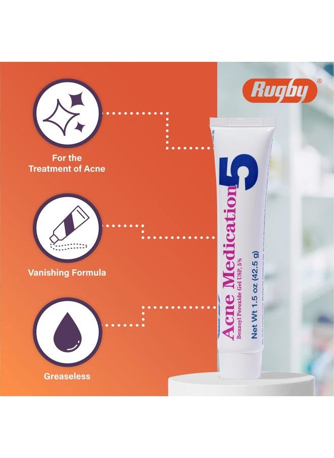 RUGBY LABORATORIES - RUGBY BENZOYL PEROX GEL/ACNE MED 5% BENZOYL PEROXIDE-5% White 42.5GM UPC 305361055561 - Image 1