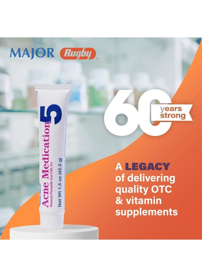 RUGBY LABORATORIES - RUGBY BENZOYL PEROX GEL/ACNE MED 5% BENZOYL PEROXIDE-5% White 42.5GM UPC 305361055561 - Image 1
