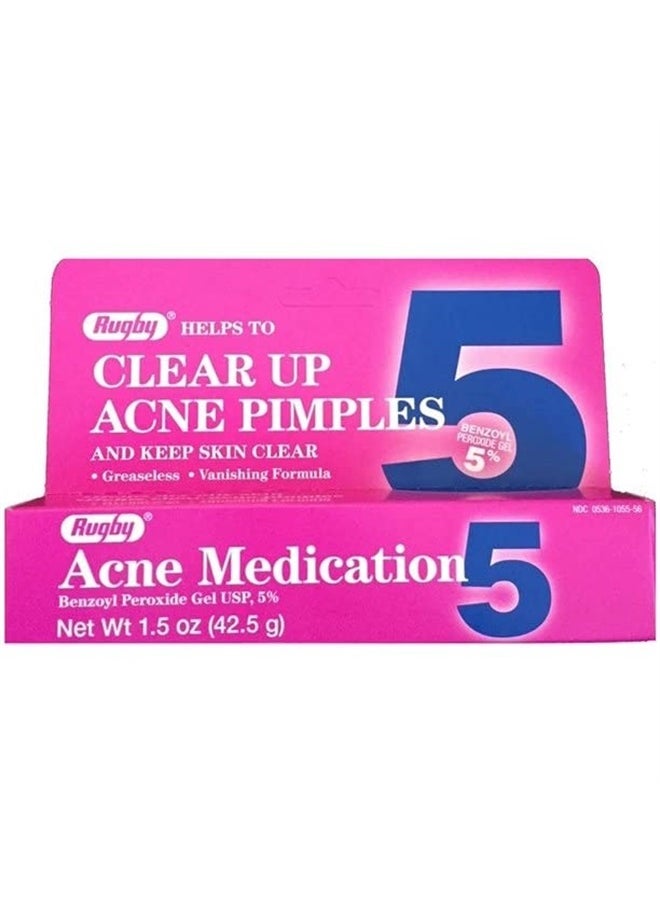 RUGBY LABORATORIES - RUGBY BENZOYL PEROX GEL/ACNE MED 5% BENZOYL PEROXIDE-5% White 42.5GM UPC 305361055561 - Image 1