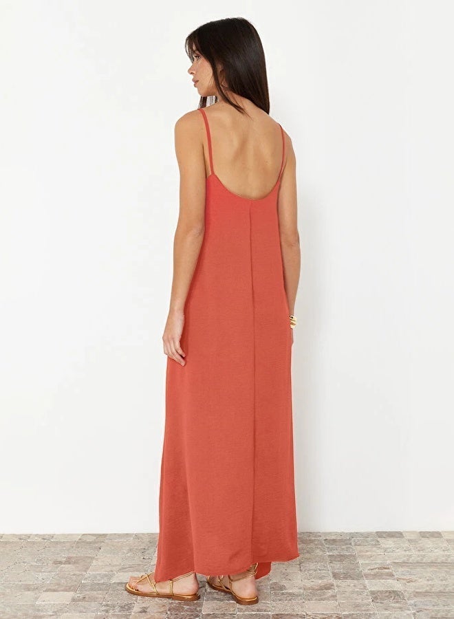 trendyol Tile Straight Cut V-Neck Maxi Woven Dress TWOSS24EL00995 - Image 2