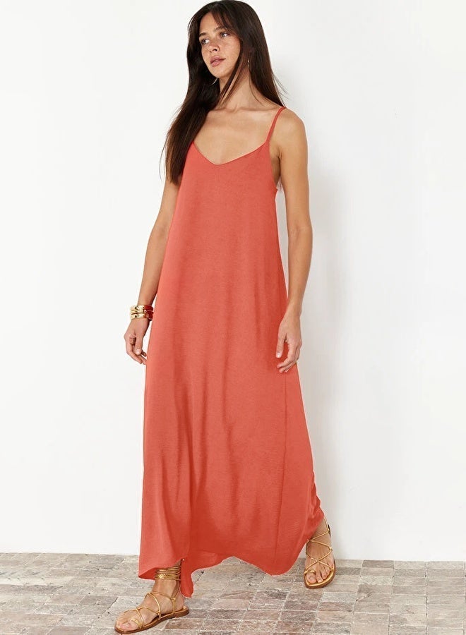 trendyol Tile Straight Cut V-Neck Maxi Woven Dress TWOSS24EL00995 - Image 3