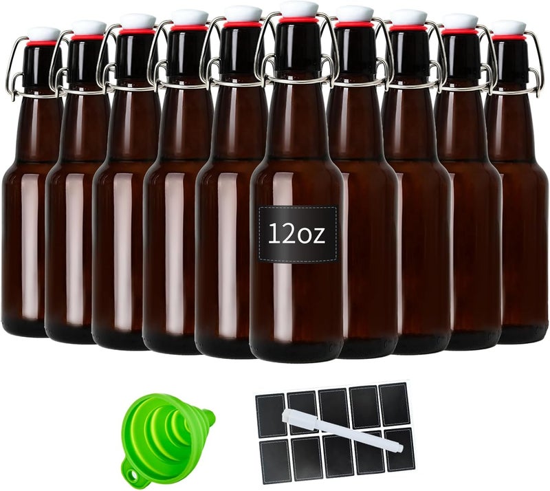 Zelomithe 12oz Amber glass bottle with Airtight Stopper Lids (10 Pack) -Swing Top Glass Bottles-Flip Top Brewing Bottle for Fermentation, Kombucha, Mead, Vinegar, Beer, Kefir, Wine,Soda,whisky - Image 1