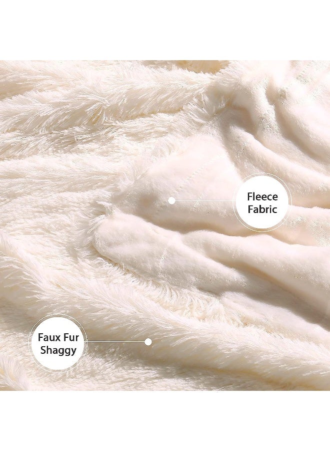 Tuddrom بطانية تودرم الزخرفية فائقة النعومة من الفرو الصناعي بحجم كوين 80"x90" قابلة للعكس شعر طويل زغبي بطانية فخمة ناعمة من الألياف الدقيقة للكنبة الأريكة السرير بيج أبيض - Image 5