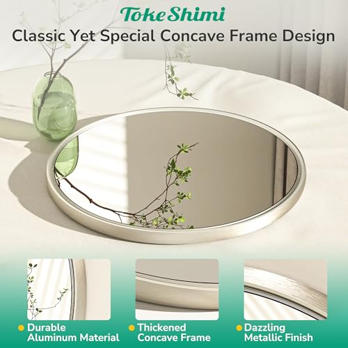 TokeShimi 24 Inch Circle Bathroom Mirror Brushed Nickel, Tempered Round Wall Mirror, Shatterproof 24x24 Hanging Wall Mirrored Farmhouse for Bedroom, Entryway, Restroom, Vanity, Living Room - Image 2