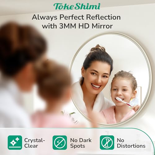 TokeShimi 24 Inch Circle Bathroom Mirror Brushed Nickel, Tempered Round Wall Mirror, Shatterproof 24x24 Hanging Wall Mirrored Farmhouse for Bedroom, Entryway, Restroom, Vanity, Living Room - Image 4