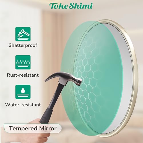TokeShimi 24 Inch Circle Bathroom Mirror Brushed Nickel, Tempered Round Wall Mirror, Shatterproof 24x24 Hanging Wall Mirrored Farmhouse for Bedroom, Entryway, Restroom, Vanity, Living Room - Image 3