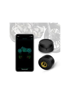 Bluetooth Motorcycle Tire Pressure Monitoring System, with 2 External Sensors, Tire Pressure & Temperature Alarm, Wireless Motorcycle Tpms Supporting Ios and Android, Easily Be Installed