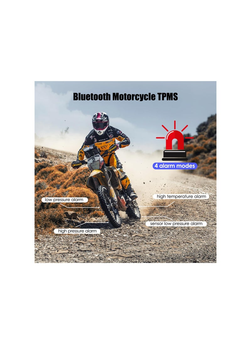 SYOSI - Bluetooth Motorcycle Tire Pressure Monitoring System, with 2 External Sensors, Tire Pressure & Temperature Alarm, Wireless Motorcycle Tpms Supporting Ios and Android, Easily Be Installed - Image 1