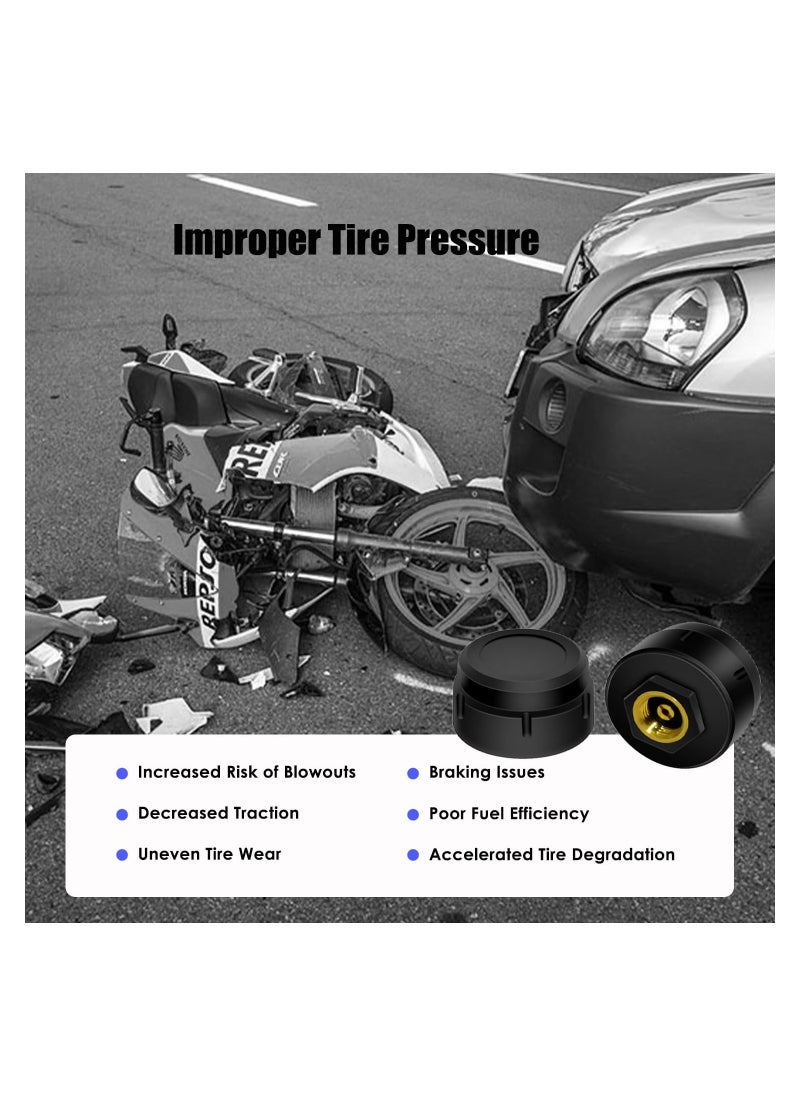 SYOSI - Bluetooth Motorcycle Tire Pressure Monitoring System, with 2 External Sensors, Tire Pressure & Temperature Alarm, Wireless Motorcycle Tpms Supporting Ios and Android, Easily Be Installed - Image 1