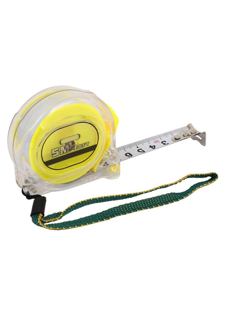 JEWEON JEWEON 5 Meter Yellow Measuring Tape with Plastic Case Hand Strap and Button Lock Accurate Measurement Tool for Home and DIY Projects  - Image 1
