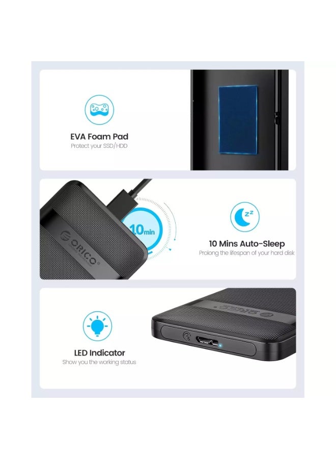 Orico 2577U3 2.5'' Hard Drive Enclosure, 5Gbps USB 3.0 to SATA External Hard Drive Case for 2.5 Inch 7mm 9.5mm SSD HDD Max 6TB, UASP Supported, Black  - Image 4