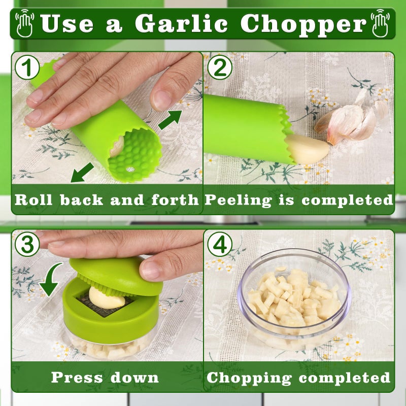 Deftomo Garlic Press Stainless Steel, Garlic Mincer Tool with Storage Container, Garlic Chopper with Peeler Skin and Cleaning Brush - Image 3