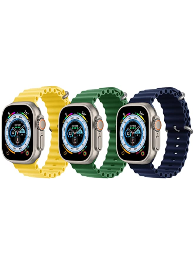 IAF Silicone Ocean Band Yellow, Green and Dark Blue for Apple Watch Ultra 8 49mm Set of 3