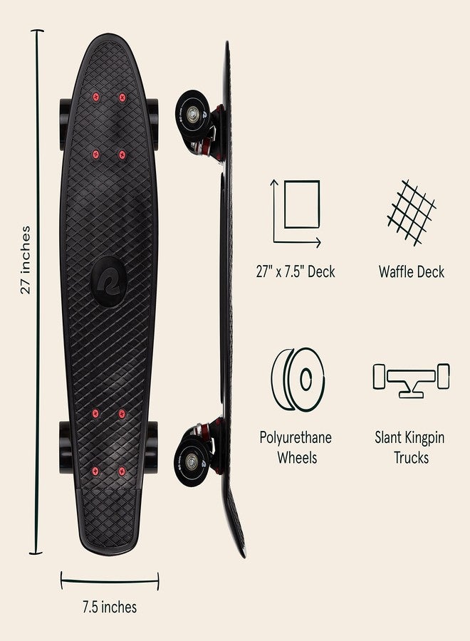 ريتروسبيك لوح تزلج Retrospec Quip Mini Cruiser مقاس 22.5 بوصة و27 بوصة، لوح تزلج كلاسيكي بلاستيكي كامل مع محامل ABEC 7 وعجلات من البولي يوريثان، لوح صغير الحجم بسطح مصبوب بنمط الوافل المانع للانزلاق. - Image 2