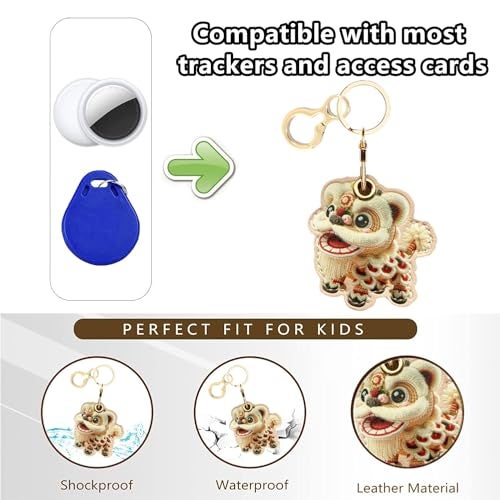BORKUANA Leather Keychain Holder Case Compatible with AirTag,Cute Protective Cover with Keychain Ring,Anti-Scratch Finder GPS Tracker Case for Wallet Keys,bag,pets(Lion) - Image 4
