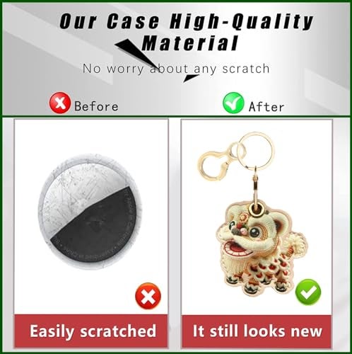 BORKUANA Leather Keychain Holder Case Compatible with AirTag,Cute Protective Cover with Keychain Ring,Anti-Scratch Finder GPS Tracker Case for Wallet Keys,bag,pets(Lion) - Image 3