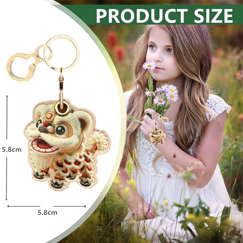 BORKUANA Leather Keychain Holder Case Compatible with AirTag,Cute Protective Cover with Keychain Ring,Anti-Scratch Finder GPS Tracker Case for Wallet Keys,bag,pets(Lion) - Image 2