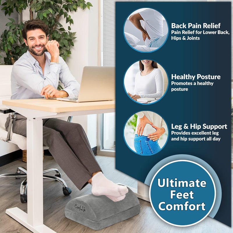 ComfiLife Foot Rest for Under Desk at Work â€“ Adjustable Height Memory Foam Foot Stool for Under Desk, Office Chair & Gaming Chair â€“ Ergonomic Footrest for Back & Hip Pain Relief (Gray) - Image 3