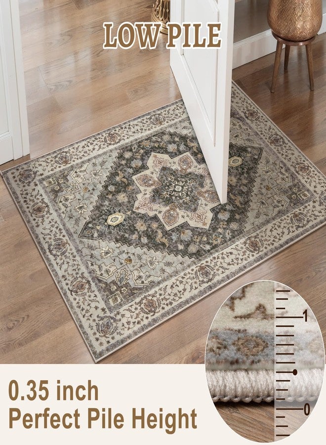 Tangsoo 2x10 Washable Runner Rug for Hallways, Non Slip Vintage Runner Rug, Soft Low Pile Long Runner, Print Distressed Grey Carpet Runners for Kitchen Bedroom Entryway Bathroom Living Room - Image 3