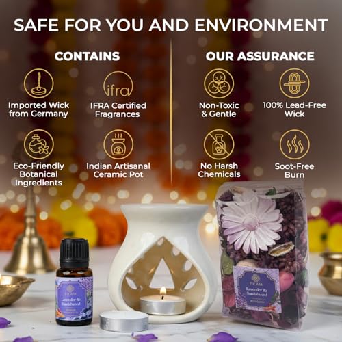 EKAM Ceramic Oil Warmer & Potpourri Gift Set | Lavender & Sandalwood Fragrance | Ideal for Home Décor, Aromatherapy & Festive Gifting - Image 3