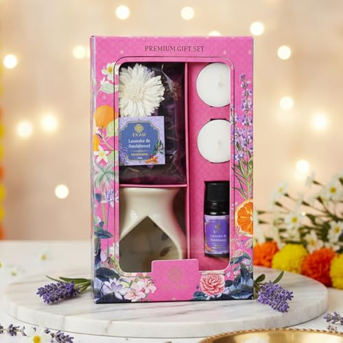EKAM Ceramic Oil Warmer & Potpourri Gift Set | Lavender & Sandalwood Fragrance | Ideal for Home Décor, Aromatherapy & Festive Gifting - Image 4