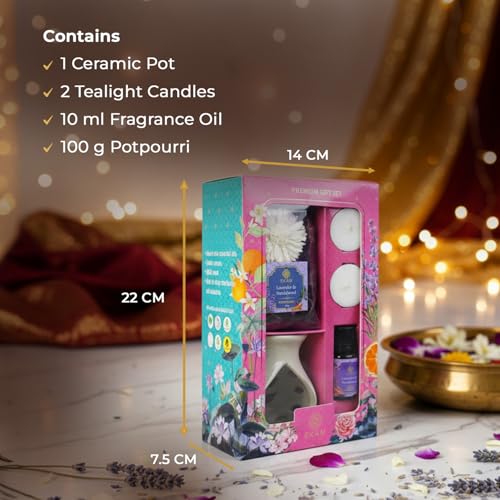 EKAM Ceramic Oil Warmer & Potpourri Gift Set | Lavender & Sandalwood Fragrance | Ideal for Home Décor, Aromatherapy & Festive Gifting - Image 2
