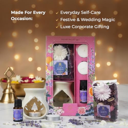 EKAM Ceramic Oil Warmer & Potpourri Gift Set | Lavender & Sandalwood Fragrance | Ideal for Home Décor, Aromatherapy & Festive Gifting - Image 5