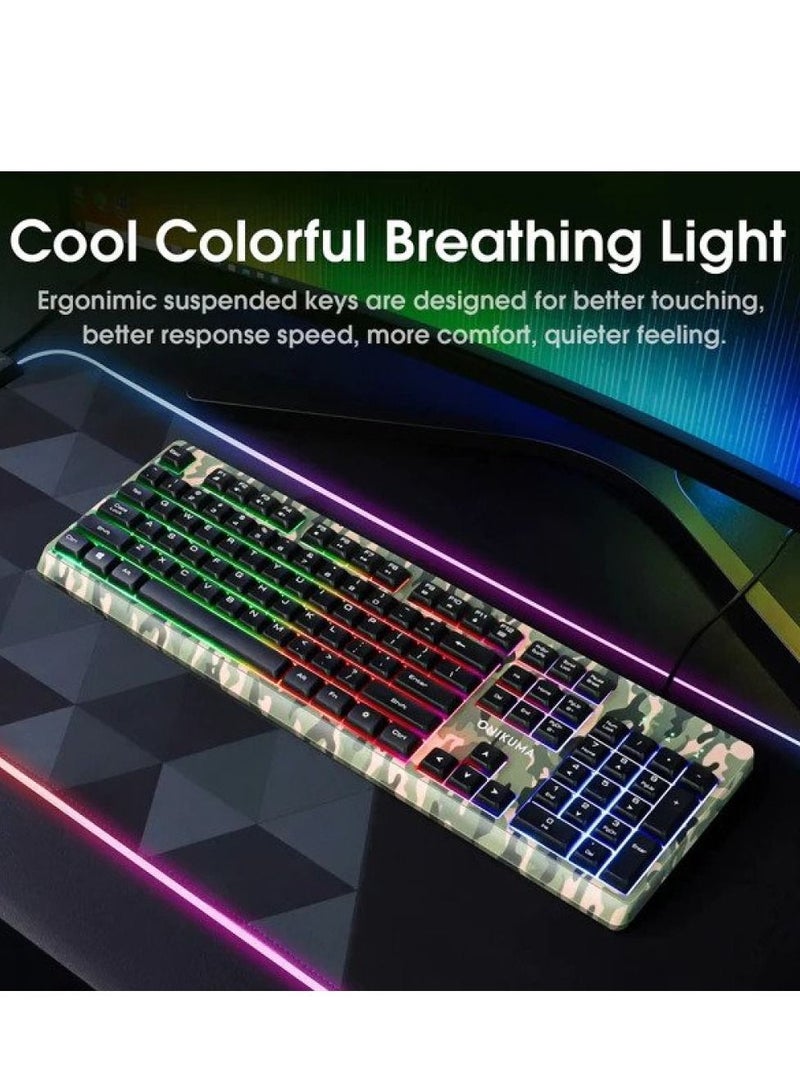 ONIKUMA TZ3003 3-IN-1 RGB WIRED KEYBOARD MOUSE HEADSET GAMING COMBO (CAMO GREEN) - Image 4