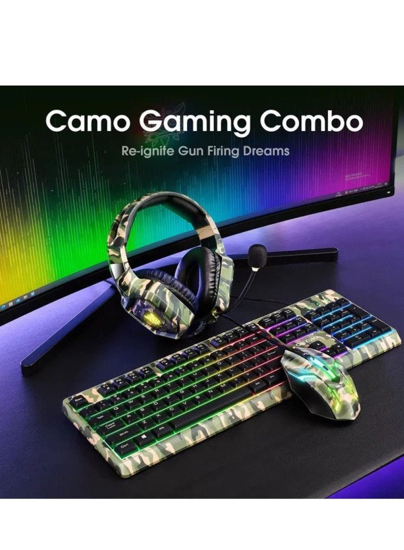 ONIKUMA TZ3003 3-IN-1 RGB WIRED KEYBOARD MOUSE HEADSET GAMING COMBO (CAMO GREEN) - Image 3