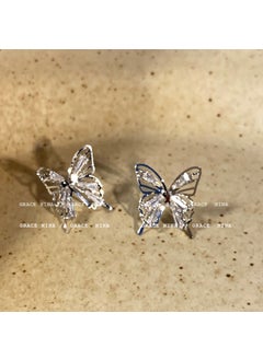 2023 Spring Season Women High-end Crystal Butterfly Earrings Unique Design Fashionable Personalized Style Summer Butterfly Stud Earrings [Copper with Zirconium]]