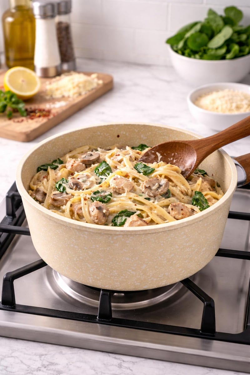 Non-Stick Saucepan Cooking Pot with Wooden Handle, Granite Speckled Coating, Milk Pan for Sauce, Soup & Pasta, Easy Clean (White, 1.2, Liters) - Image 2