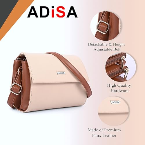 ADISA Women Girls Dual Cross Body Sling Bag (SL5158-CRE) - Image 3