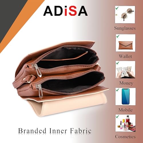 ADISA Women Girls Dual Cross Body Sling Bag (SL5158-CRE) - Image 4