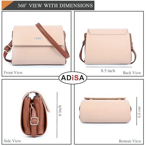 ADISA Women Girls Dual Cross Body Sling Bag (SL5158-CRE) - Image 2