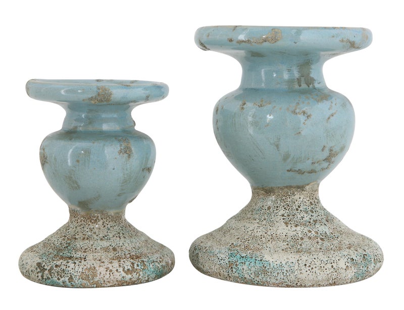 Creative Co-Op Large Distressed Blue Terracotta Pillar Candle Holder - Image 5