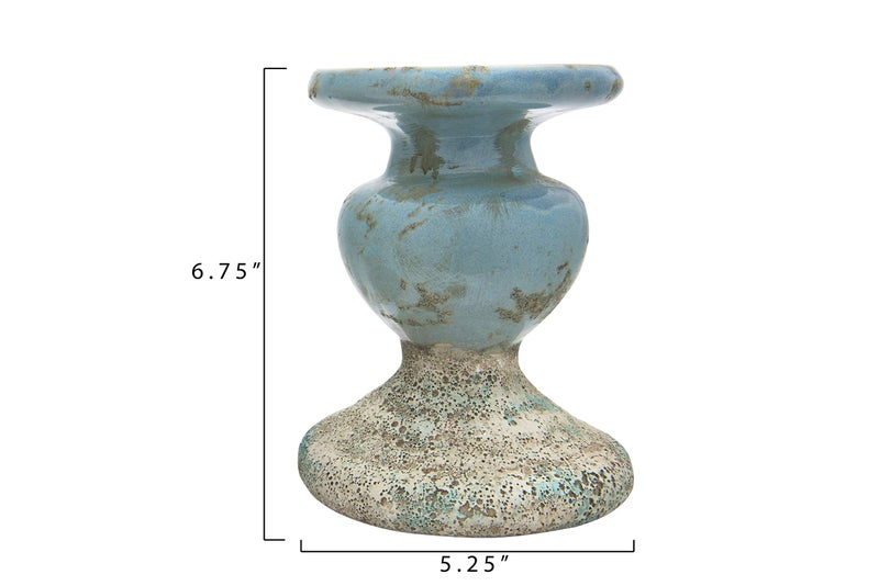 Creative Co-Op Large Distressed Blue Terracotta Pillar Candle Holder - Image 2